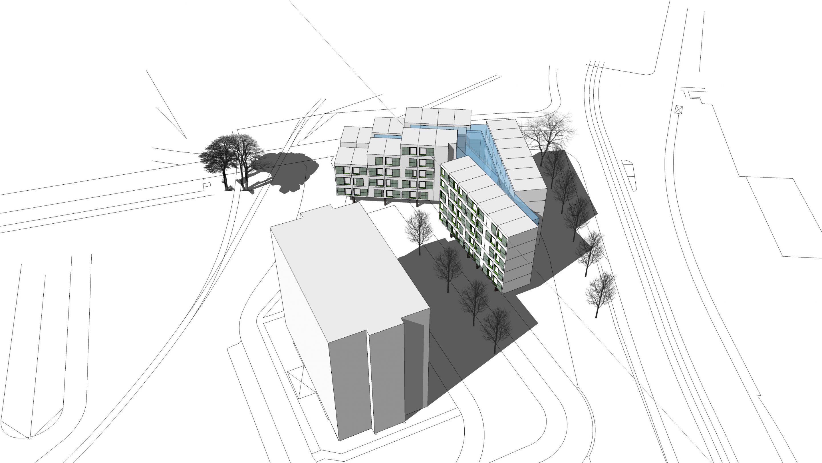 Studentenwohnheim Conradtystraße – Innenhof-Perspektive