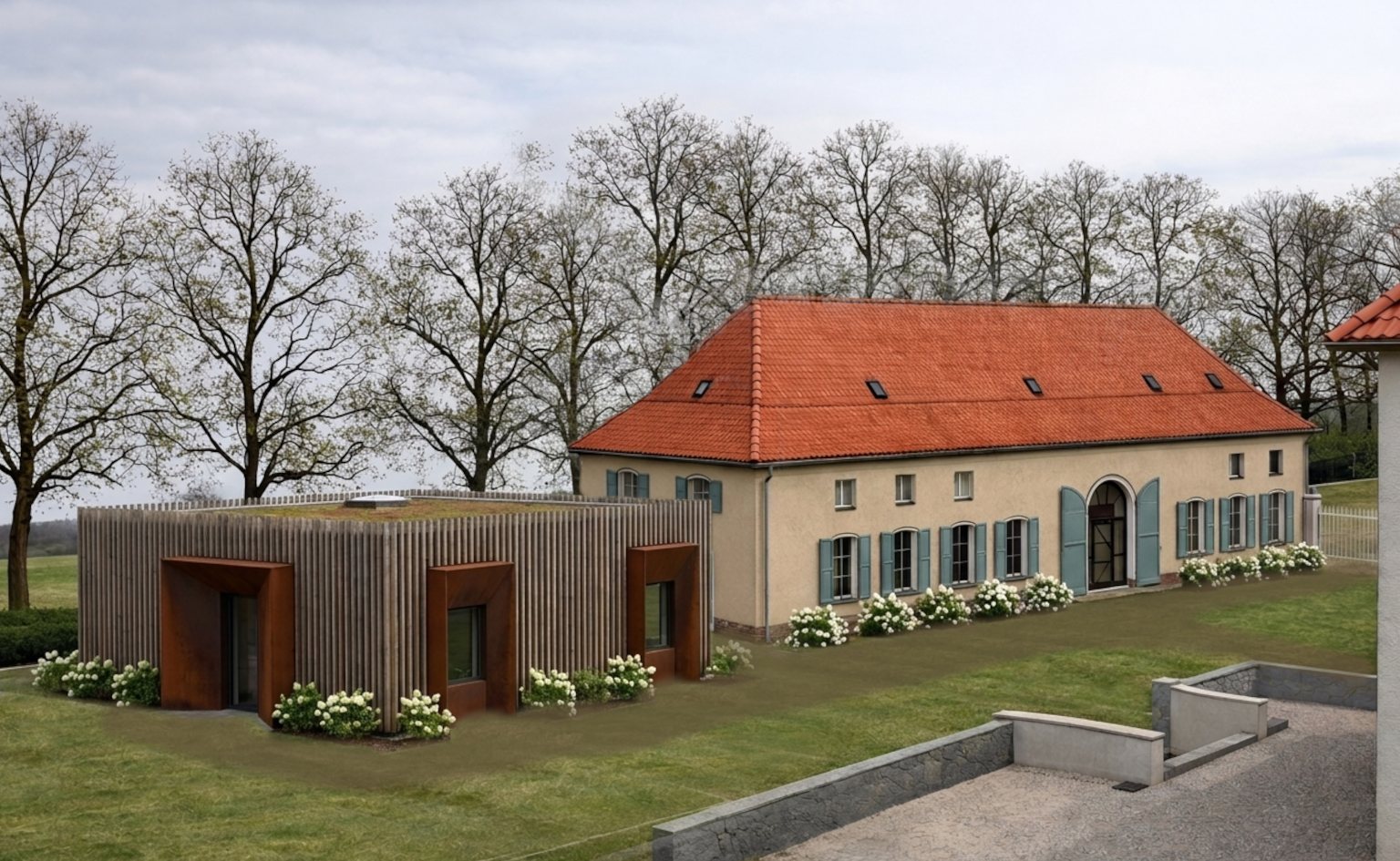 Visualisierung Neubau in Traufh&ouml;he der Orangerie am Appelhof