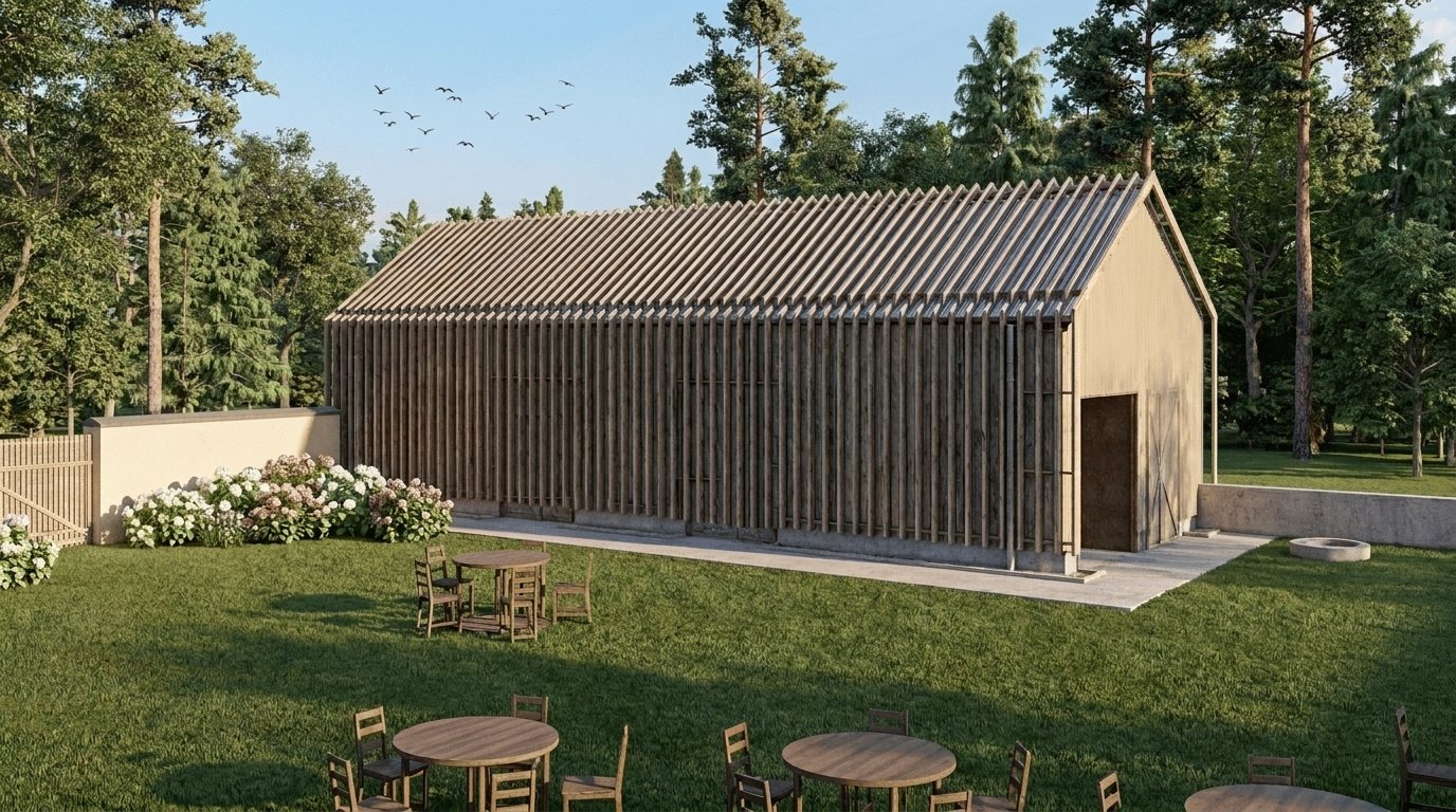 Visualisierung neu interpretierter Schuppen als Wirtschaftsgeb&auml;ude am Appelhof