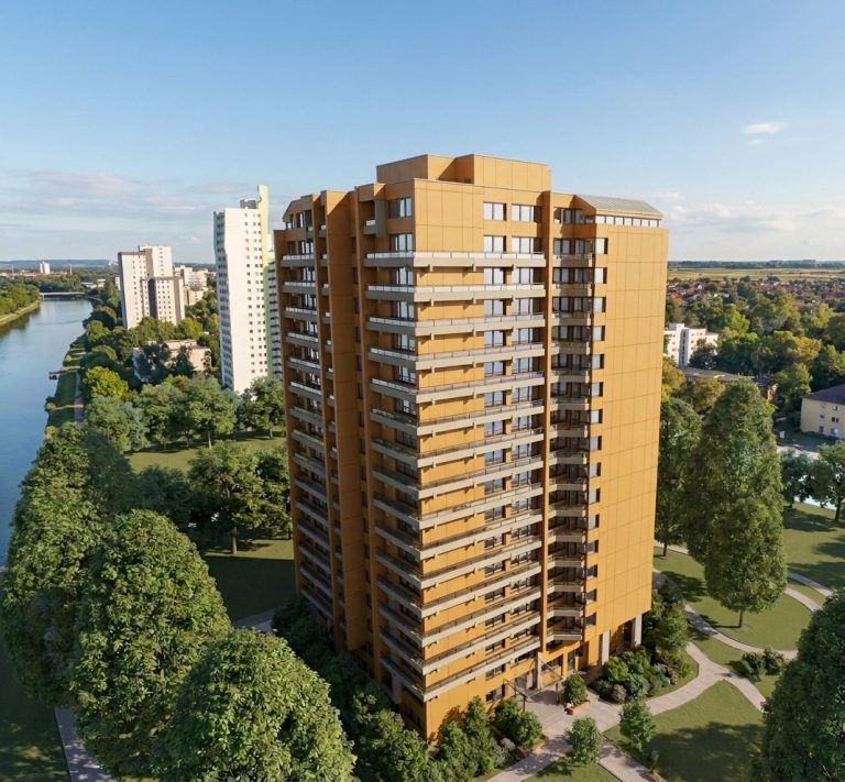 Visualisierung energetisch saniertes Hochhaus am Europakanal in Erlangen