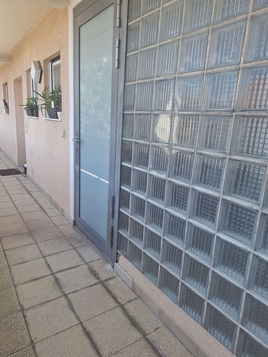Neue Aluminiumt&uuml;r mit Fensterausschnitt am Laubengang W&auml;chterstra&szlig;e