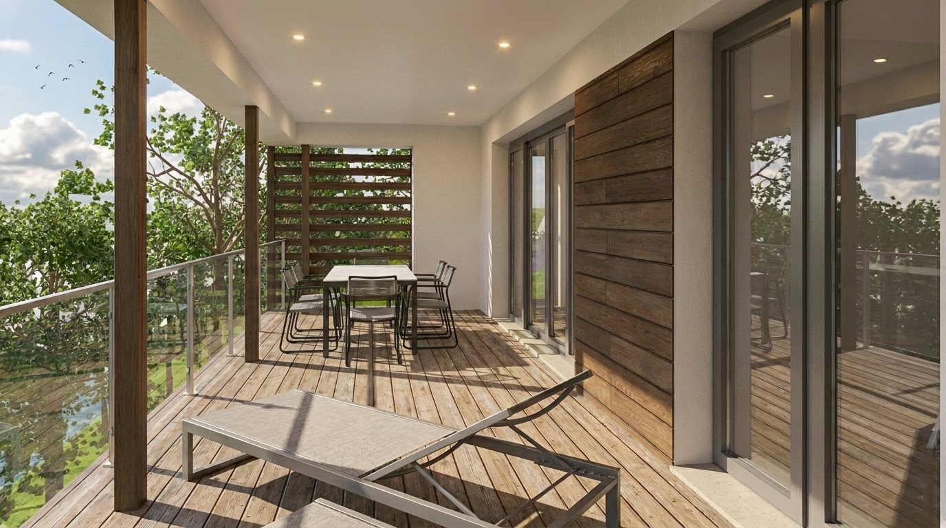 Visualisierung Loggia mit Holzdeck – Mehrfamilienhaus am Schwarzachhang