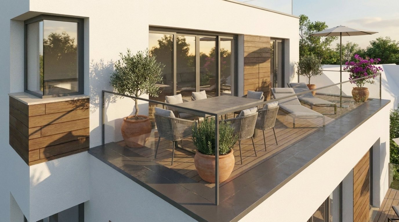 Visualisierung Terrasse einer Wohnung im Mehrfamilienhaus am Schwarzachhang